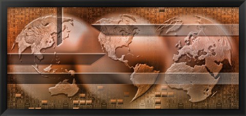 Framed Three parts of the earth surrounded by digital information Print