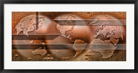 Framed Three parts of the earth surrounded by digital information Print