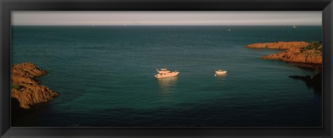 Framed Boats in the sea, Esterel Massif, French Riviera, Provence-Alpes-Cote d&#39;Azur, France Print