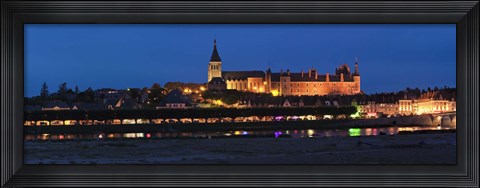 Framed Castle and Loire bridge lit up at night, Gien, Loiret, Loire Valley, Centre Region, France Print
