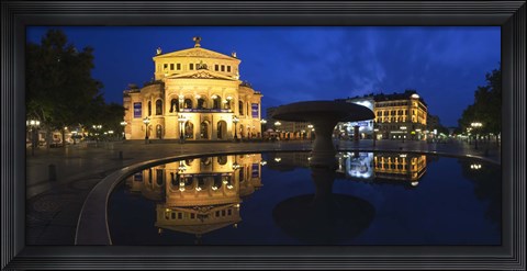 Framed Alte Oper reflecting in Lucae Fountain, Frankfurt, Hesse, Germany Print