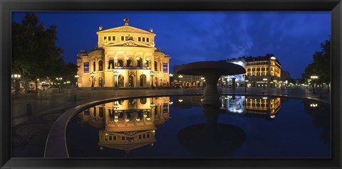 Framed Alte Oper reflecting in Lucae Fountain, Frankfurt, Hesse, Germany Print