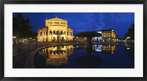 Framed Alte Oper reflecting in Lucae Fountain, Frankfurt, Hesse, Germany Print