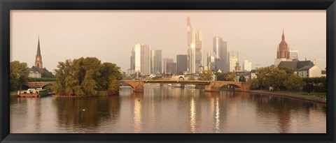 Framed City at the waterfront, Main River, Frankfurt, Hesse, Germany Print