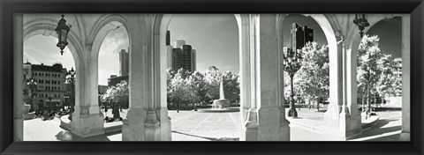 Framed Opera overlooking the financial district, Frankfurt, Hesse, Germany Print