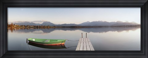 Framed Rowboat moored at a jetty on Lake Hopfensee, Ostallgau, Bavaria, Germany Print