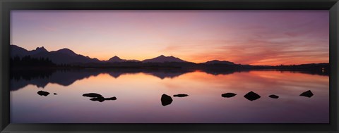 Framed Lake Hopfensee at sunset, Ostallgau, Bavaria, Germany Print