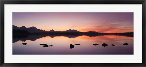 Framed Lake Hopfensee at sunset, Ostallgau, Bavaria, Germany Print