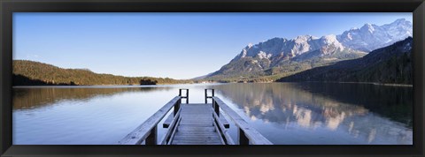 Framed Jetty on the Lake Eibsee with Wetterstein Mountains and Zugspitze Mountain, Bavaria, Germany Print