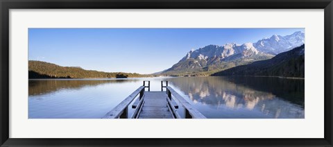 Framed Jetty on the Lake Eibsee with Wetterstein Mountains and Zugspitze Mountain, Bavaria, Germany Print