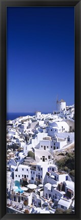 Framed Aerial view of houses in a town, Oia, Santorini, Cyclades Islands, Greece Print