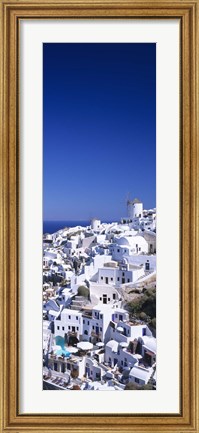 Framed Aerial view of houses in a town, Oia, Santorini, Cyclades Islands, Greece Print