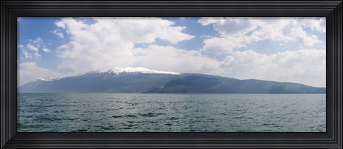 Framed Lake with mountain range in the background, Monte Baldo, Lake Garda, Lombardy, Italy Print