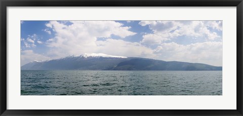 Framed Lake with mountain range in the background, Monte Baldo, Lake Garda, Lombardy, Italy Print