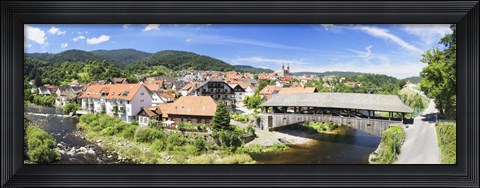 Framed Wooden bridge across a stream, Forbach, Murgtal Valley, Black Forest, Baden-Wurttemberg, Germany Print