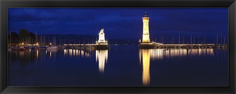 Framed Harbor at Night, Lindau, Lake Constance, Bavaria, Germany Print