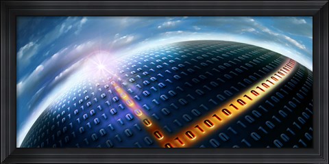 Framed Digital binary globe Print