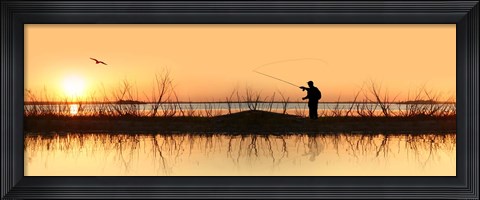 Framed Silhouette of a man fishing Print