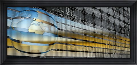 Framed Digital representation of the Earth with grid lines and binary digits Print