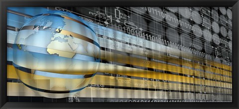 Framed Digital representation of the Earth with grid lines and binary digits Print