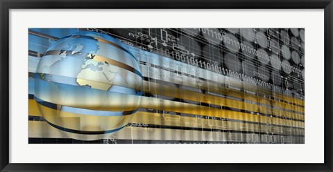 Framed Digital representation of the Earth with grid lines and binary digits Print