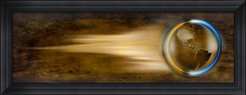 Framed Globe with streaks of lights Print
