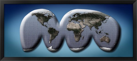 Framed Map of World from Goode&#39;s Homolosine Projection Print