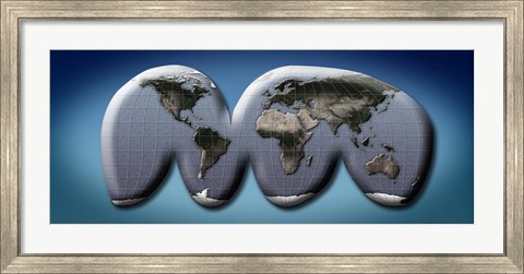 Framed Map of World from Goode&#39;s Homolosine Projection Print