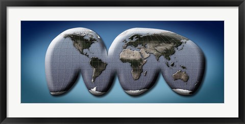 Framed Map of World from Goode&#39;s Homolosine Projection Print