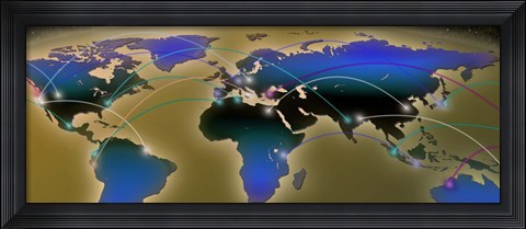 Framed Map with communication lines Print