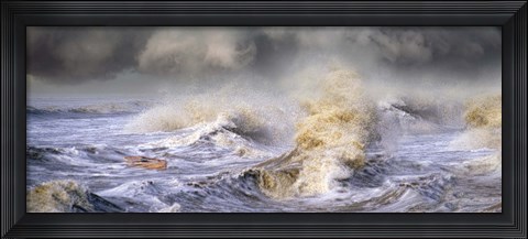 Framed Small boat in storm Print