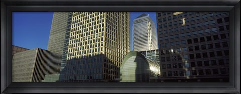 Framed Low angle view of towers, Canary Wharf Tower, South Quay, Isle of Dogs, London, England Print