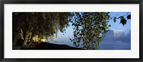 Framed Ferris wheel looking viewed through trees, Millennium Wheel, Thames River, South Bank, London, England Print