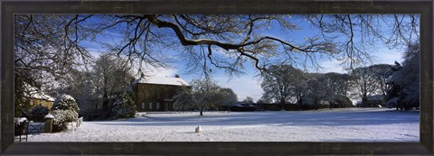 Framed Snow covered village, Crakehall, North Yorkshire, England Print