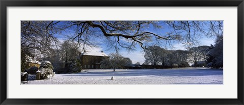 Framed Snow covered village, Crakehall, North Yorkshire, England Print