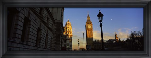 Framed Government building with a clock tower, Big Ben, Houses Of Parliament, City Of Westminster, London, England Print