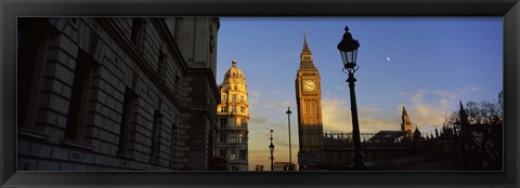 Framed Government building with a clock tower, Big Ben, Houses Of Parliament, City Of Westminster, London, England Print