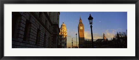 Framed Government building with a clock tower, Big Ben, Houses Of Parliament, City Of Westminster, London, England Print