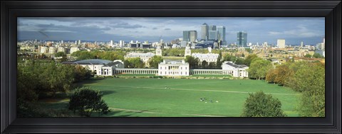 Framed Aerial view of a city, Canary Wharf, Greenwich Park, Greenwich, London, England 2011 Print