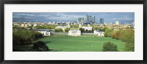 Framed Aerial view of a city, Canary Wharf, Greenwich Park, Greenwich, London, England 2011 Print