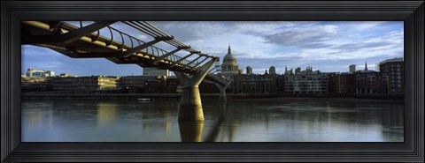 Framed Bridge across a river with a cathedral, London Millennium Footbridge, St. Paul&#39;s Cathedral, Thames River, London, England Print