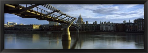 Framed Bridge across a river with a cathedral, London Millennium Footbridge, St. Paul&#39;s Cathedral, Thames River, London, England Print