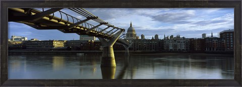 Framed Bridge across a river with a cathedral, London Millennium Footbridge, St. Paul&#39;s Cathedral, Thames River, London, England Print