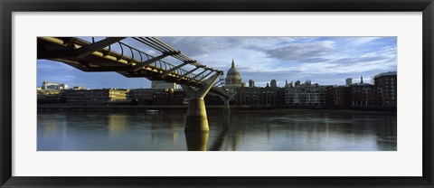 Framed Bridge across a river with a cathedral, London Millennium Footbridge, St. Paul&#39;s Cathedral, Thames River, London, England Print