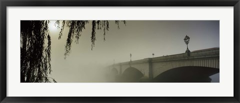 Framed Putney Bridge during fog, Thames River, London, England Print