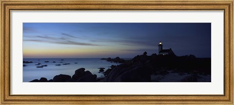 Framed Lighthouse on the coast, Pontusval Lighthouse, Brignogan-Plage, Finistere, Brittany, France Print