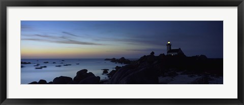 Framed Lighthouse on the coast, Pontusval Lighthouse, Brignogan-Plage, Finistere, Brittany, France Print