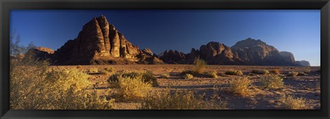 Framed Rock formations on a landscape, Seven Pillars of Wisdom, Wadi Rum, Jordan Print