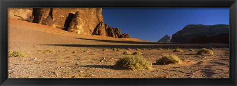 Framed Rock formations in a desert, Wadi Um Ishrin, Wadi Rum, Jordan Print