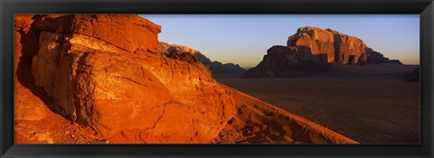 Framed Sand dunes in a desert, Jebel Um Ishrin, Wadi Rum, Jordan Print